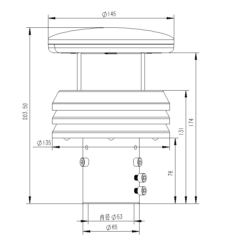不锈钢超声波风速风向仪产品尺寸图